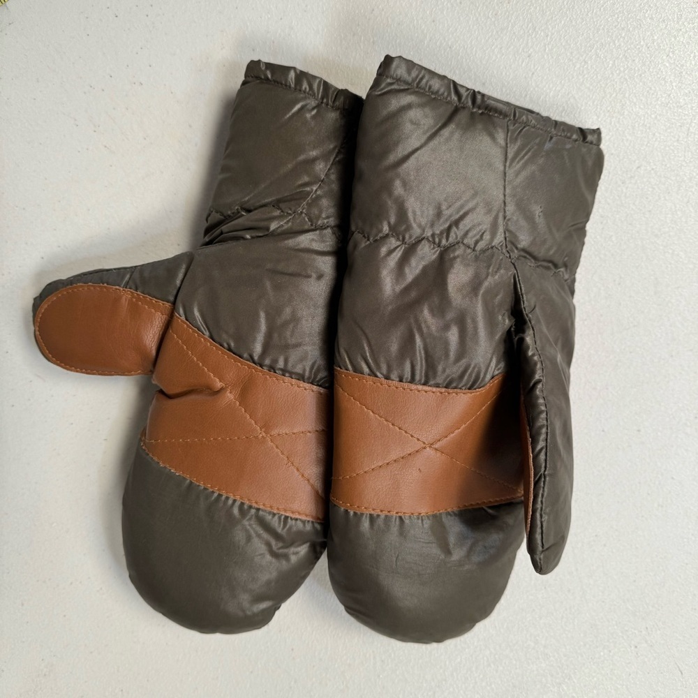 vintage mittens snow ski gloves brown nylon down feather brown duo tone medium - Picture 5 of 9